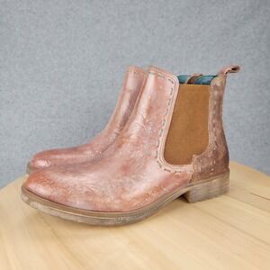 Roan Bed Stu Hostile Chelsea Boots Women 7 Tan Rose Gold Distressed Leather Zip
